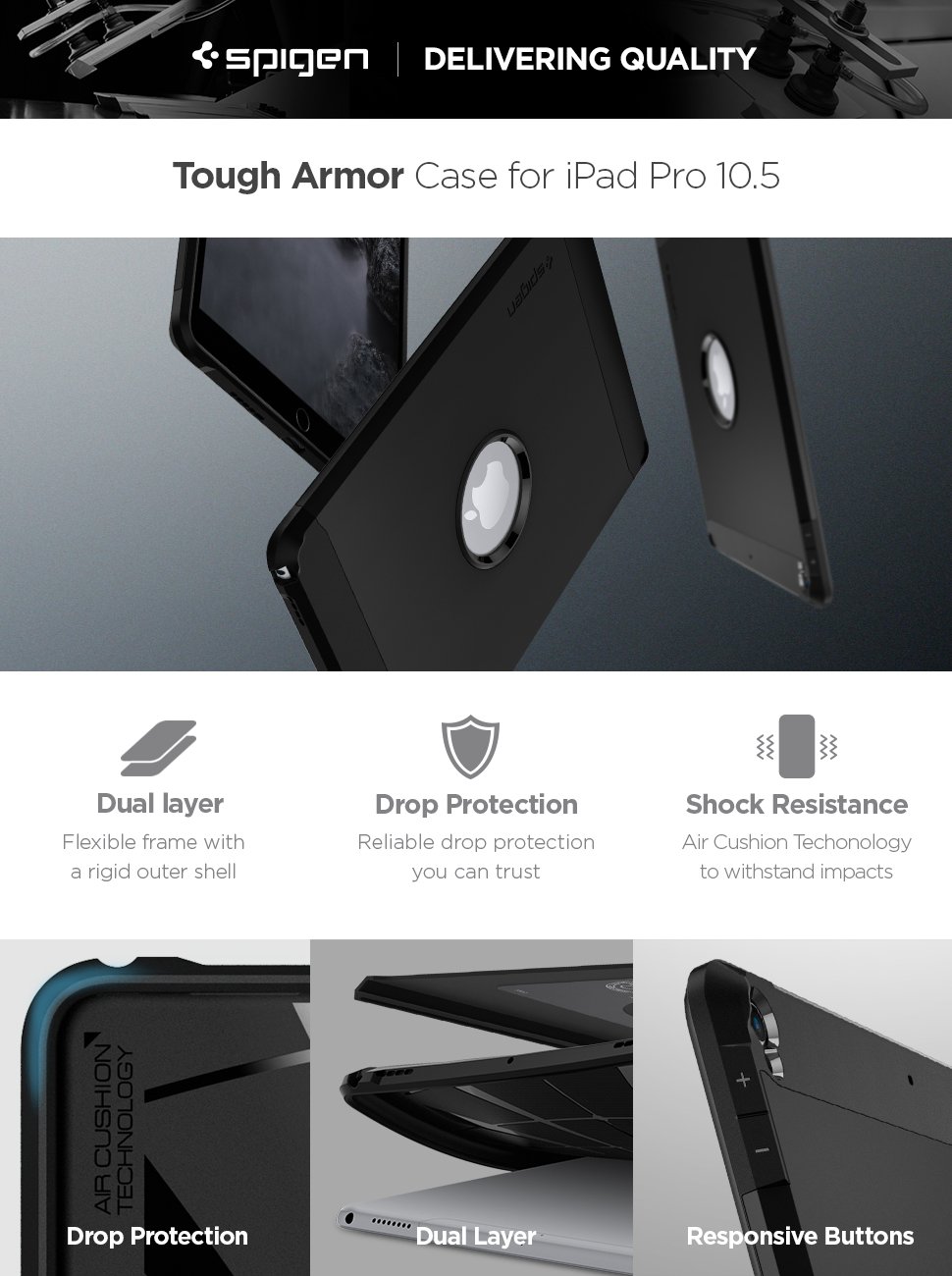 Carcasa Spigen Tough Armor iPad Pro 10.5 inch (2017) Negru 1 Lerato.ro