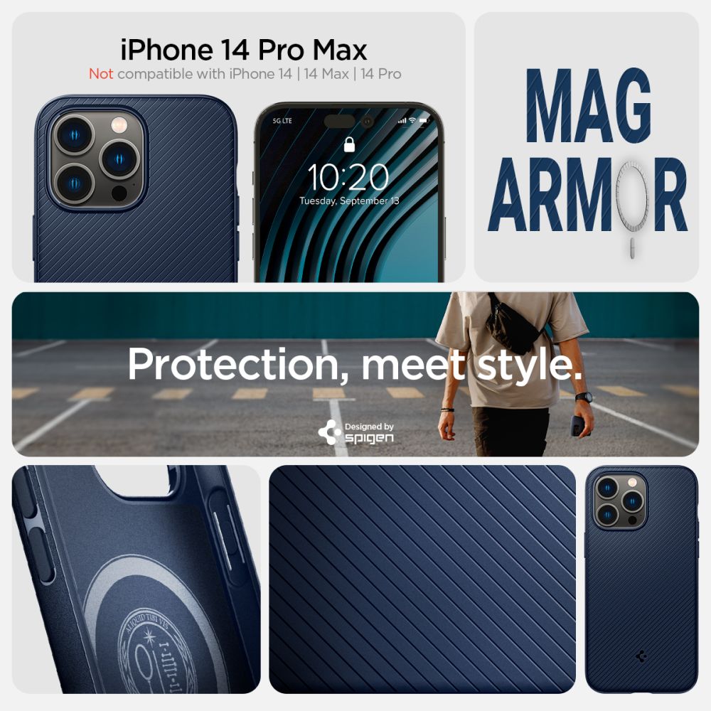 Carcasa Spigen Mag Armor compatibila cu iPhone 14 Pro Max Navy Blue 1 Lerato.ro