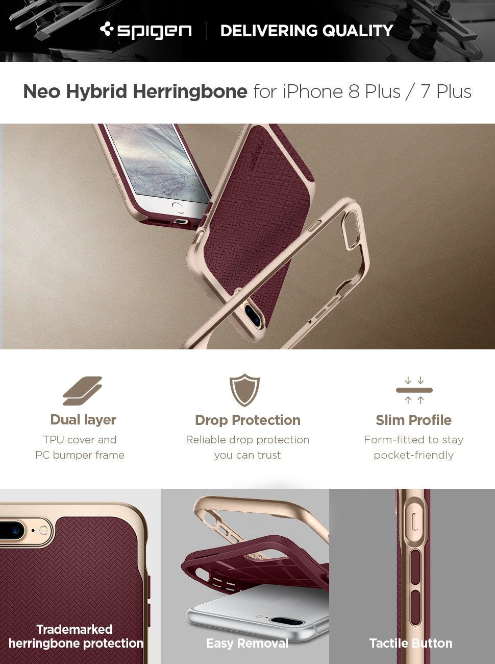 Carcasa Spigen Neo Hybrid Herringbone iPhone 7/8 Plus Burgundy 1 Lerato.ro