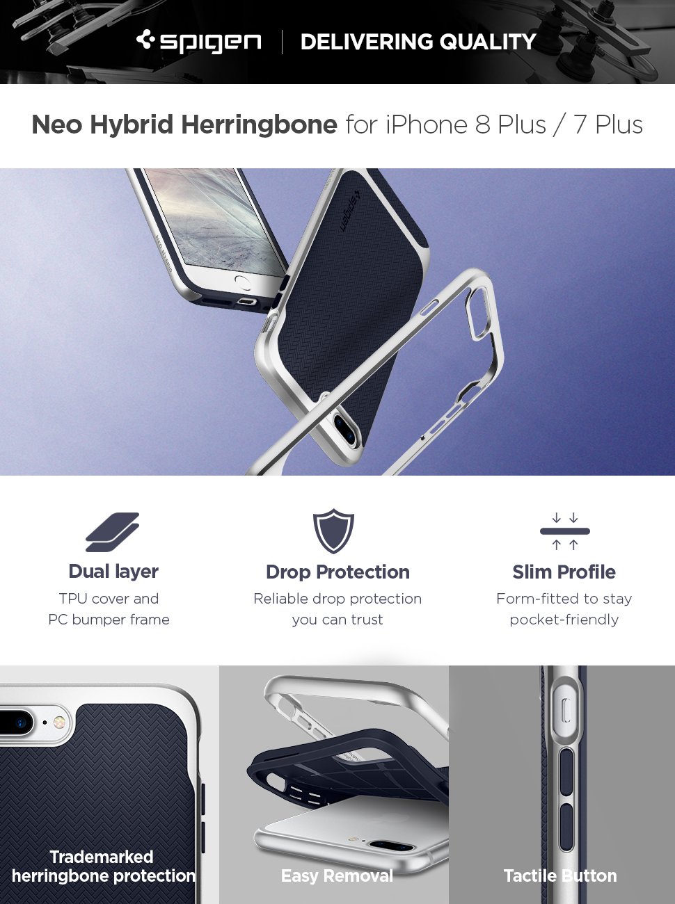 Carcasa Spigen Neo Hybrid Herringbone iPhone 7/8 Plus Satin Silver 1 Lerato.ro