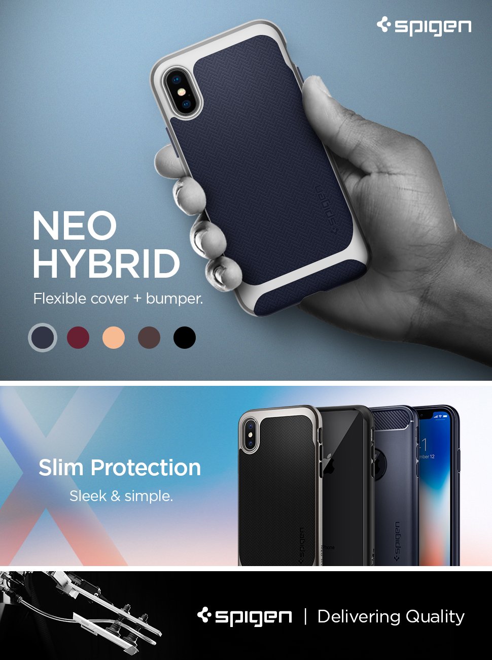 Carcasa Spigen Neo Hybrid iPhone X/Xs Satin Silver 1 Lerato.ro