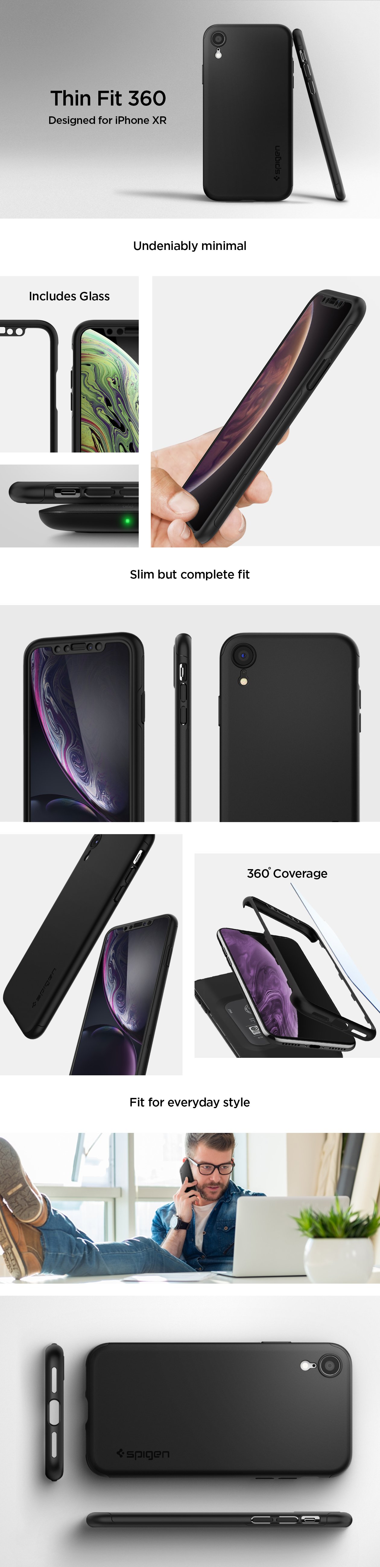 Carcasa Spigen Thin Fit 360 iPhone XR Black cu folie de protectie 1 Lerato.ro