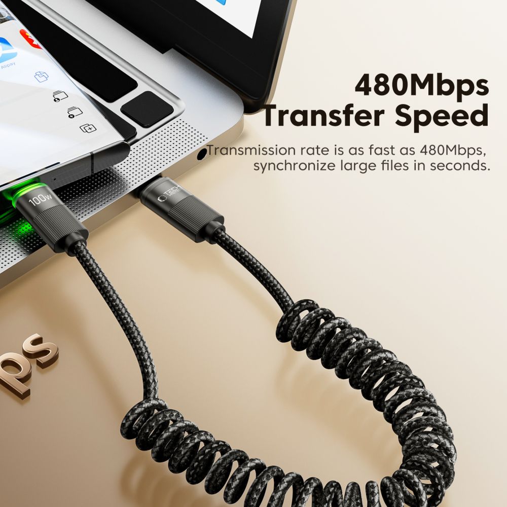 Cablu pentru incarcare si transfer de date TECH-PROTECT UltraBoost UB20T, 2x USB-C, PD 100W, 5A, 1.8m, Negru 1 Lerato.ro
