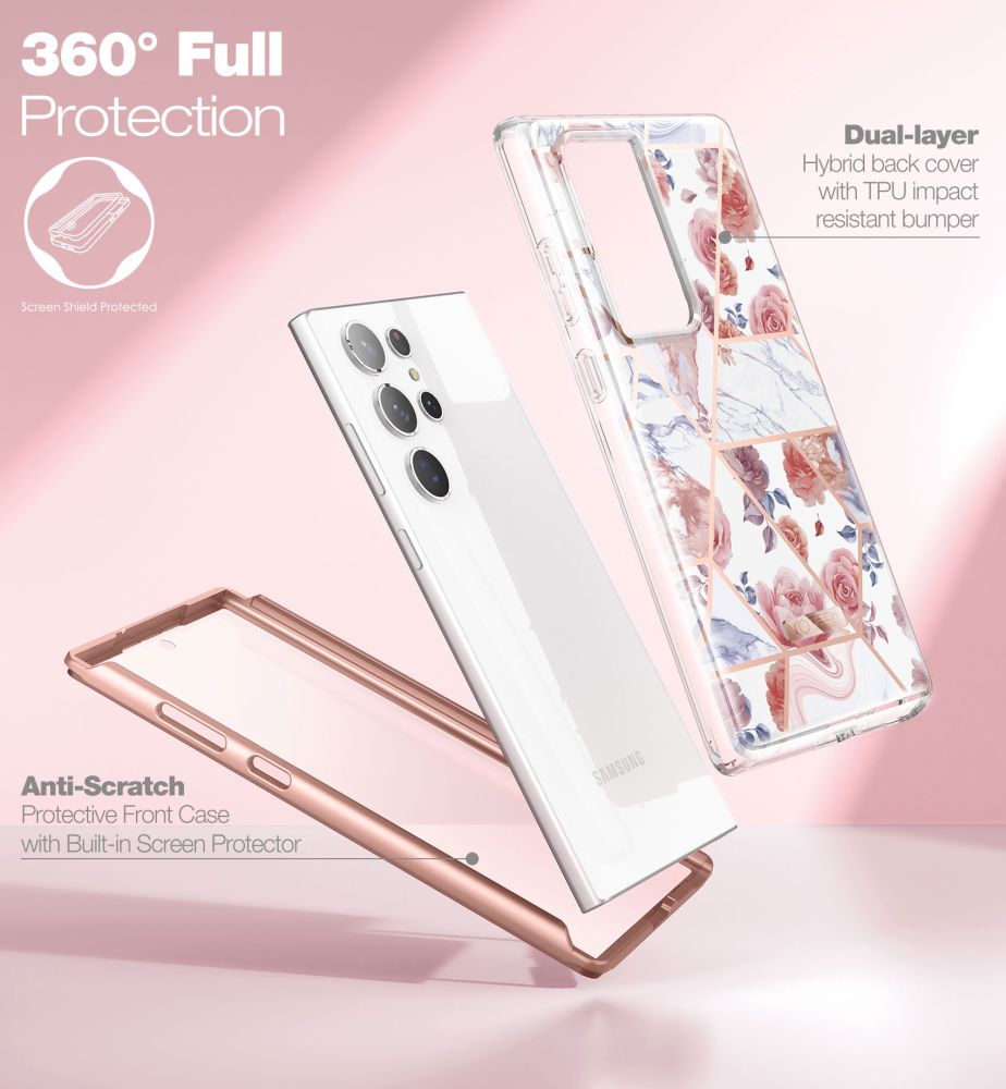 Carcasa 360 grade TECH-PROTECT Velar compatibila cu Samsung Galaxy S23 Ultra, Protectie display, Marble 1 Lerato.ro