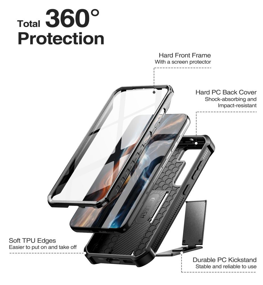 Carcasa 360 grade TECH-PROTECT Kevlar Pro compatibila cu Samsung Galaxy S23, Protectie display, Negru 1 Lerato.ro