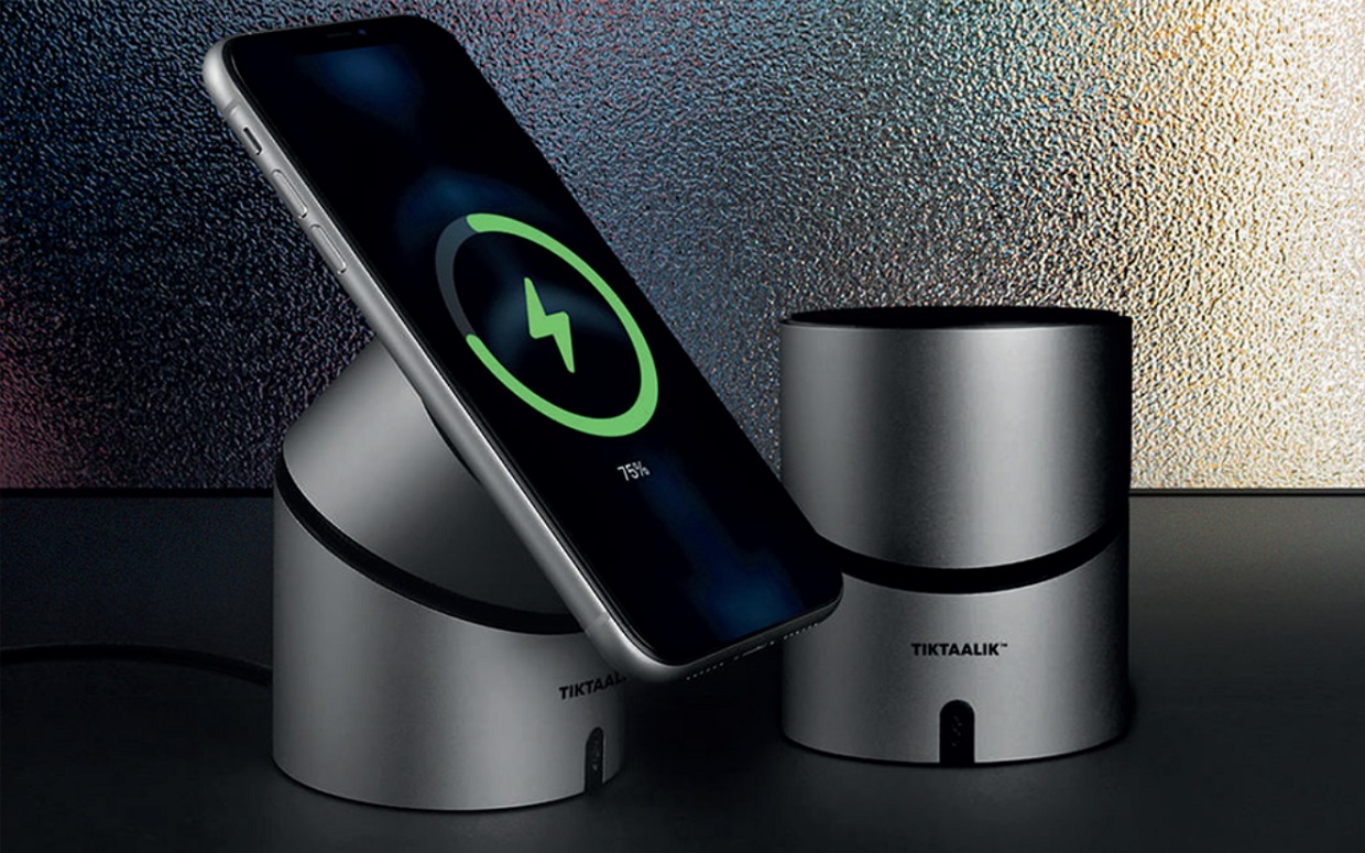 Incarcator wireless cu difuzor Bluetooth 5.0 si suport telefon Tiktaalik Alu, 10W, 500 mAh, autonomie 18 ore, Compatibil Magsafe, Argintiu 1 Lerato.ro