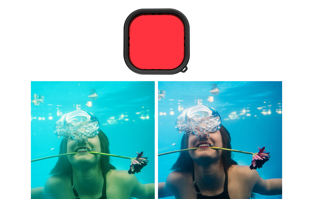 Filtru lentila waterproof Telesin pentru camera video sport GoPro Hero9/10/11 Black, Negru/Rosu 1 Lerato.ro