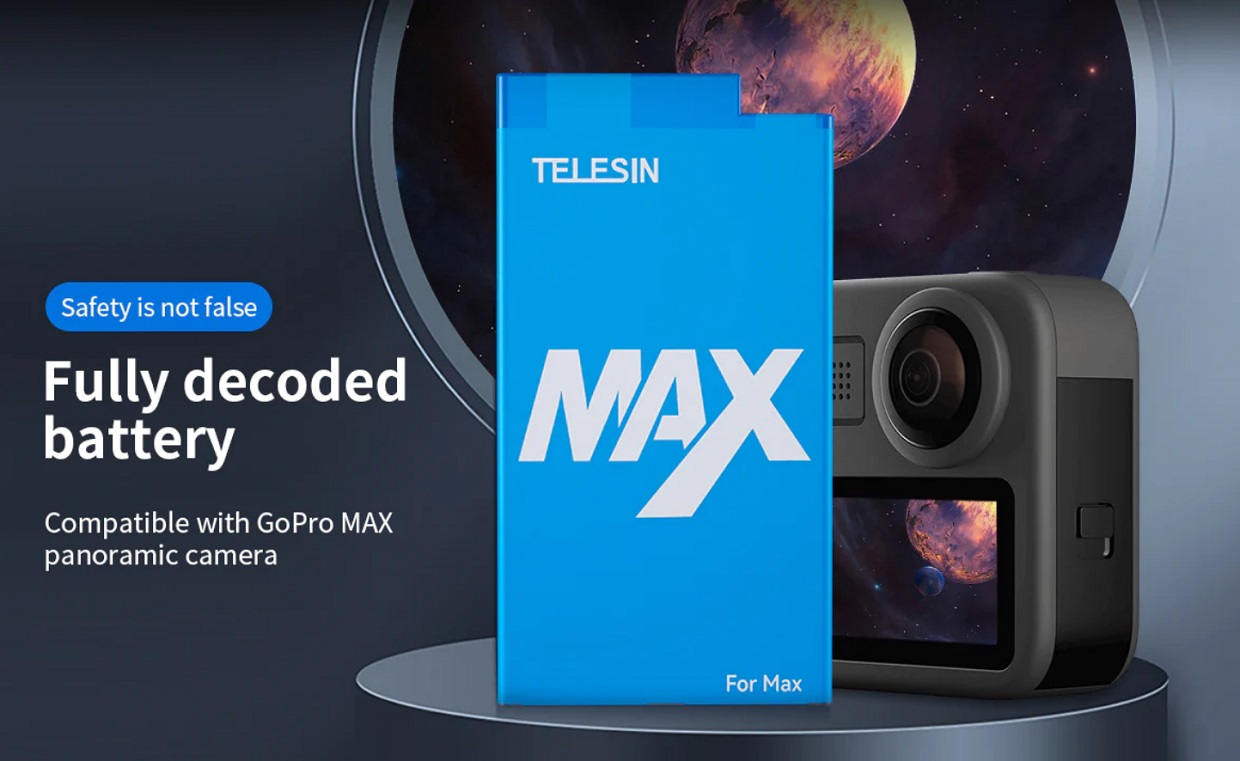 Acumulator Telesin pentru GoPro MAX, 1600 mAh, Albastru 1 Lerato.ro