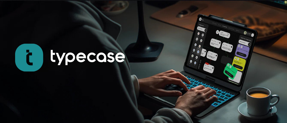 Husa cu tastatura Typecase Flexbook Touch compatibila cu iPad Air 13 inch 2024 / 2025 / 2026, 660mAh, IPX6, USB-C, Albastru 1 Lerato.ro