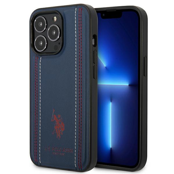 Carcasa US Polo Leather Stitch compatibila cu iPhone 14 Pro Max, Navy Blue 1 Lerato.ro