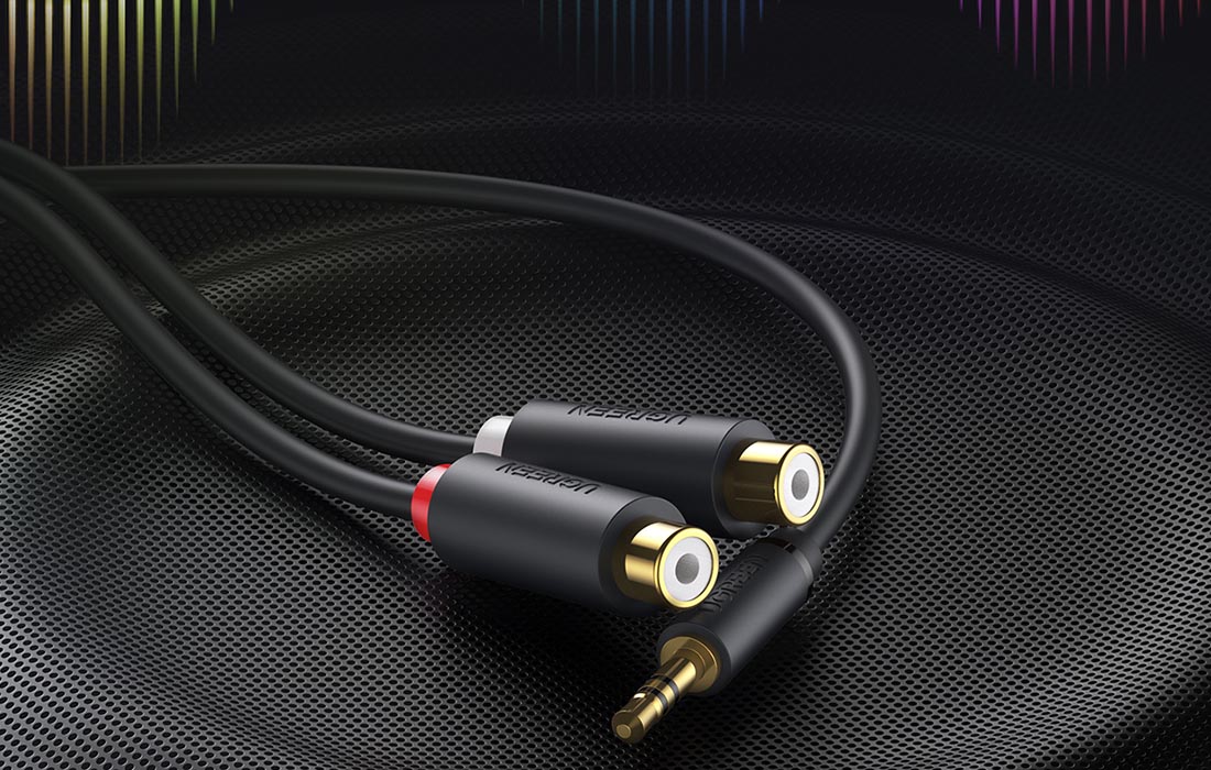 Cablu audio UGREEN AV109, tata mini jack 3.5 mm la 2x mama RCA, 1m, Negru 1 Lerato.ro