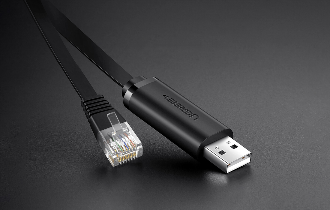 Cablu retea UGREEN CM204 RS232, USB - RJ45, lungime 1.5m, Negru 1 Lerato.ro