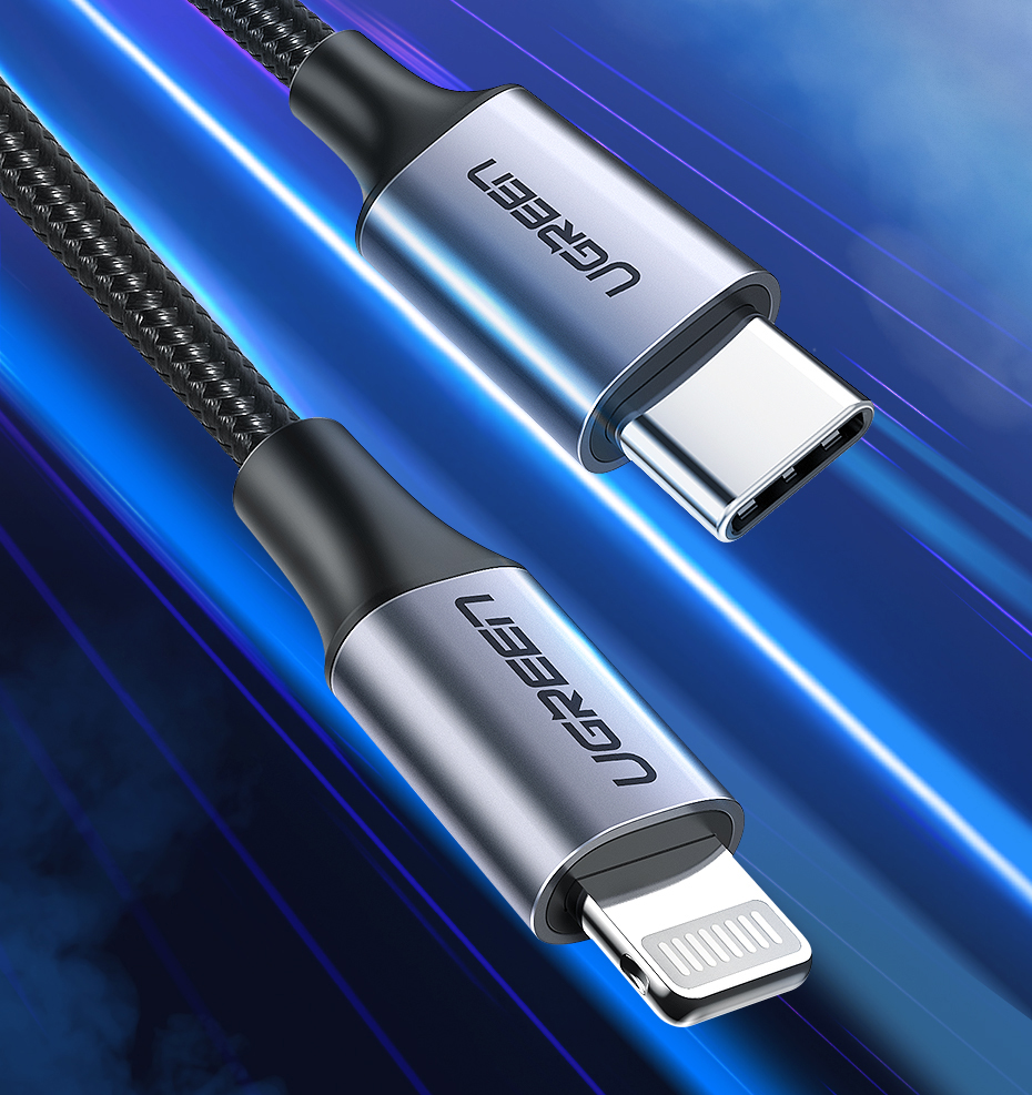 Cablu pentru incarcare si transfer de date UGREEN US304 Aluminium, USB Type-C/Lightning, 36W, 3A, 1m, Negru 1 Lerato.ro