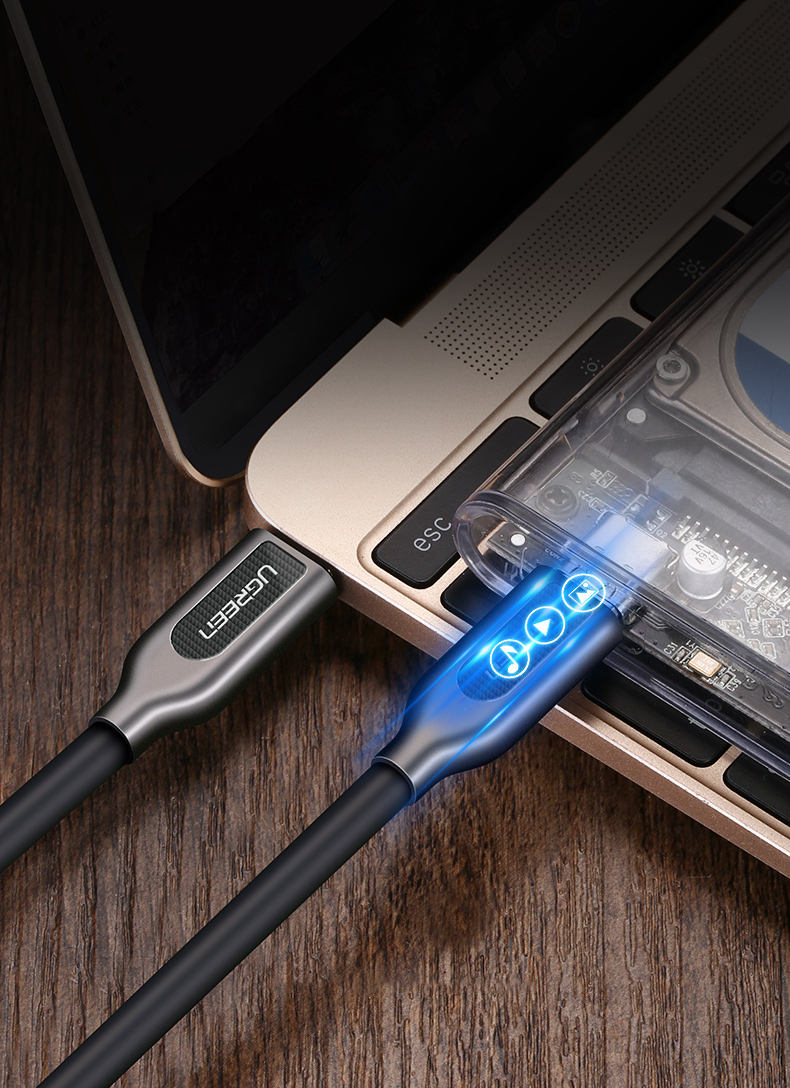 Cablu UGREEN USB-C To USB-C, 3.1, Gen2, Zinc Alloy Shell, 5A, Nickel Plating, 1m, Negru 1 Lerato.ro