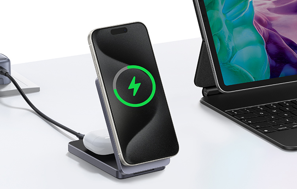 Statie de incarcare 2 in 1 Ugreen W528, Compatibila MagSafe, Wireless Charging, 20W, USB-C, Alb 1 Lerato.ro