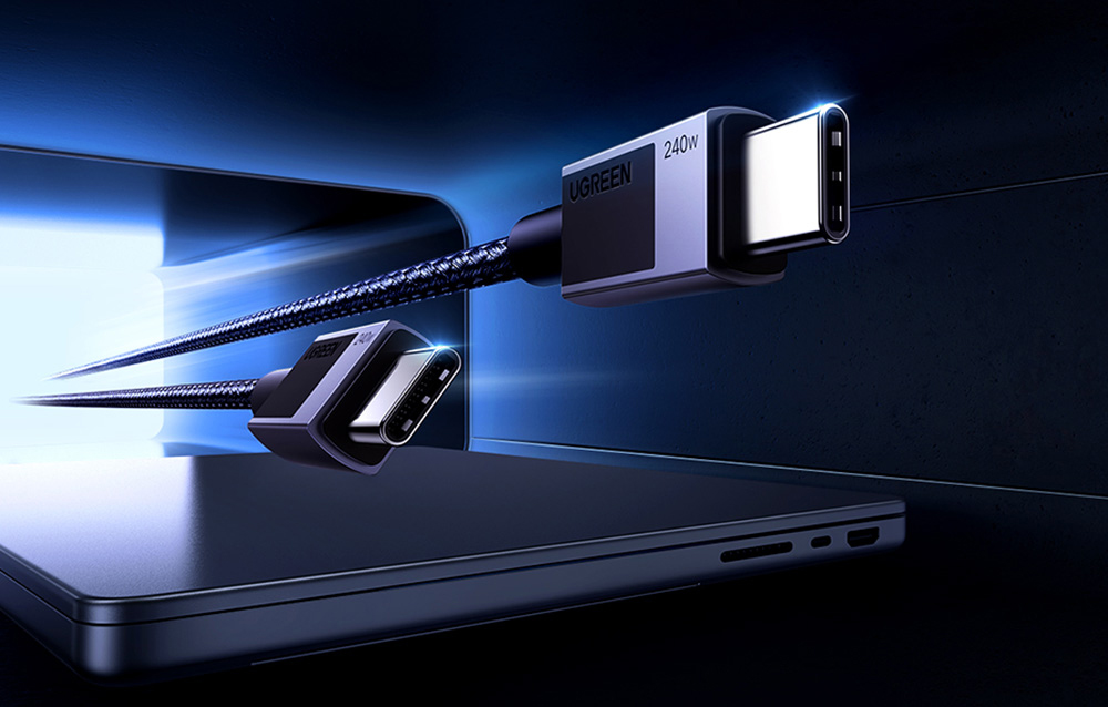 Cablu pentru incarcare si transfer de date Ugreen L513, 2x USB-C, 240W, 5A, 480Mbps, 2m, Gri 1 Lerato.ro