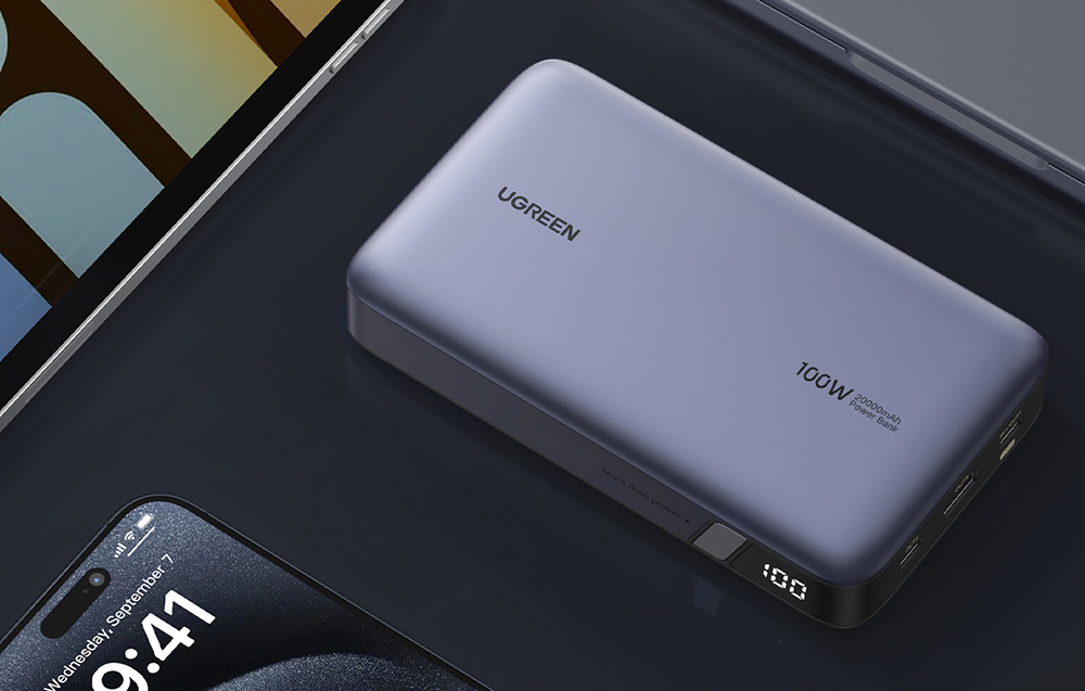 Baterie externa portabila UGREEN PB720, 20000 mAh, 100W, 2x USB-C, 1x USB-A, Gri 1 Lerato.ro