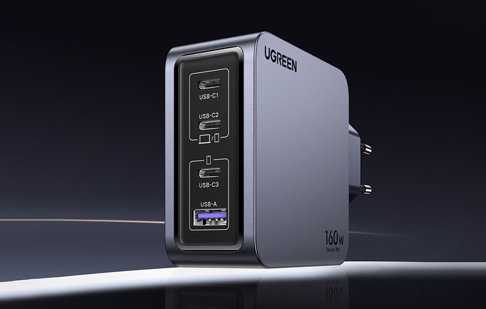 Incarcator retea Ugreen Nexode Pro, 160W, 3A, 3x USB-C, 1x USB-A, Fast Charging, Gri 1 Lerato.ro