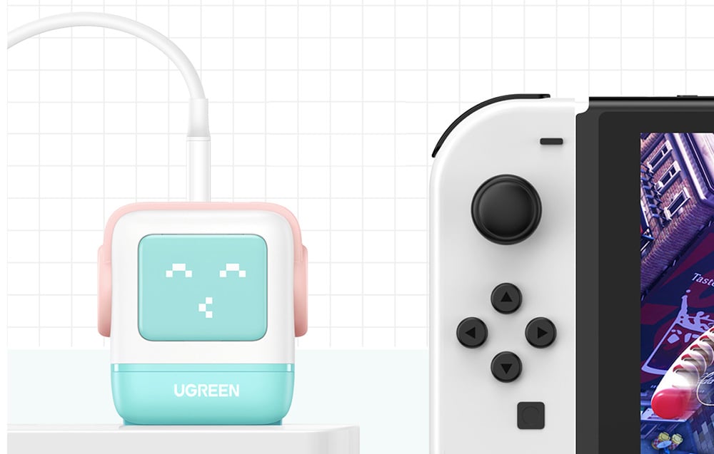 Incarcator retea Ugreen Nexode Robot GaN, 65W, 2x USB-C, 1x USB-A, Fast Charging, Roz / Albastru 1 Lerato.ro