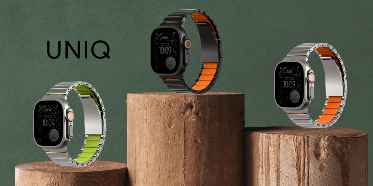 Curea UNIQ Strova Flex compatibila cu Apple Watch 44/45/46/49mm, Silver / Portocaliu 1 Lerato.ro