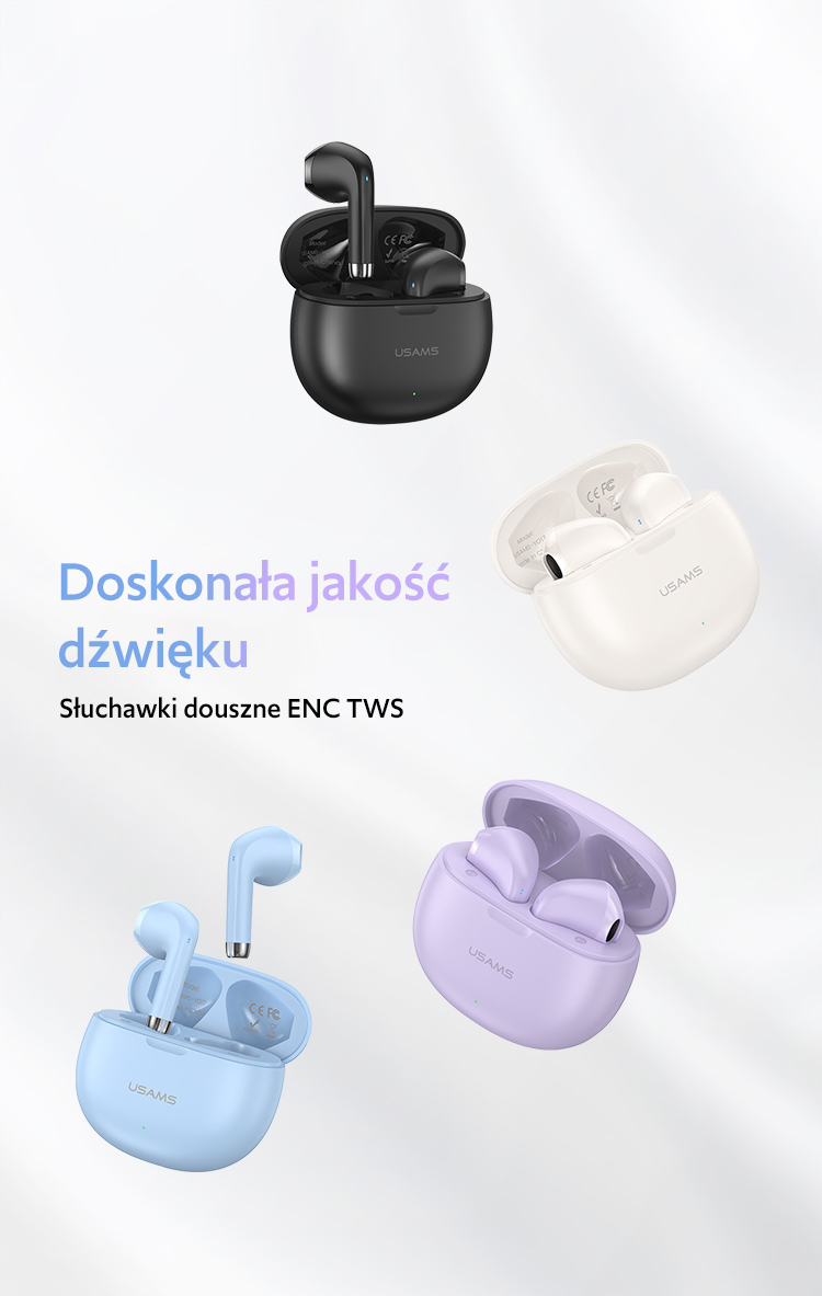 Casti wireless TWS USAMS Rhymbo Series, Bluetooth 5.3, Autonomie 3h, USB-C, Bej 1 Lerato.ro