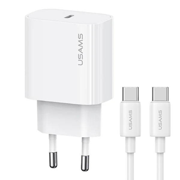 Incarcator retea USAMS CC226 T65, 1xUSB-C, 20W, 3A, Cablu USB-C inclus, Alb 1 Lerato.ro