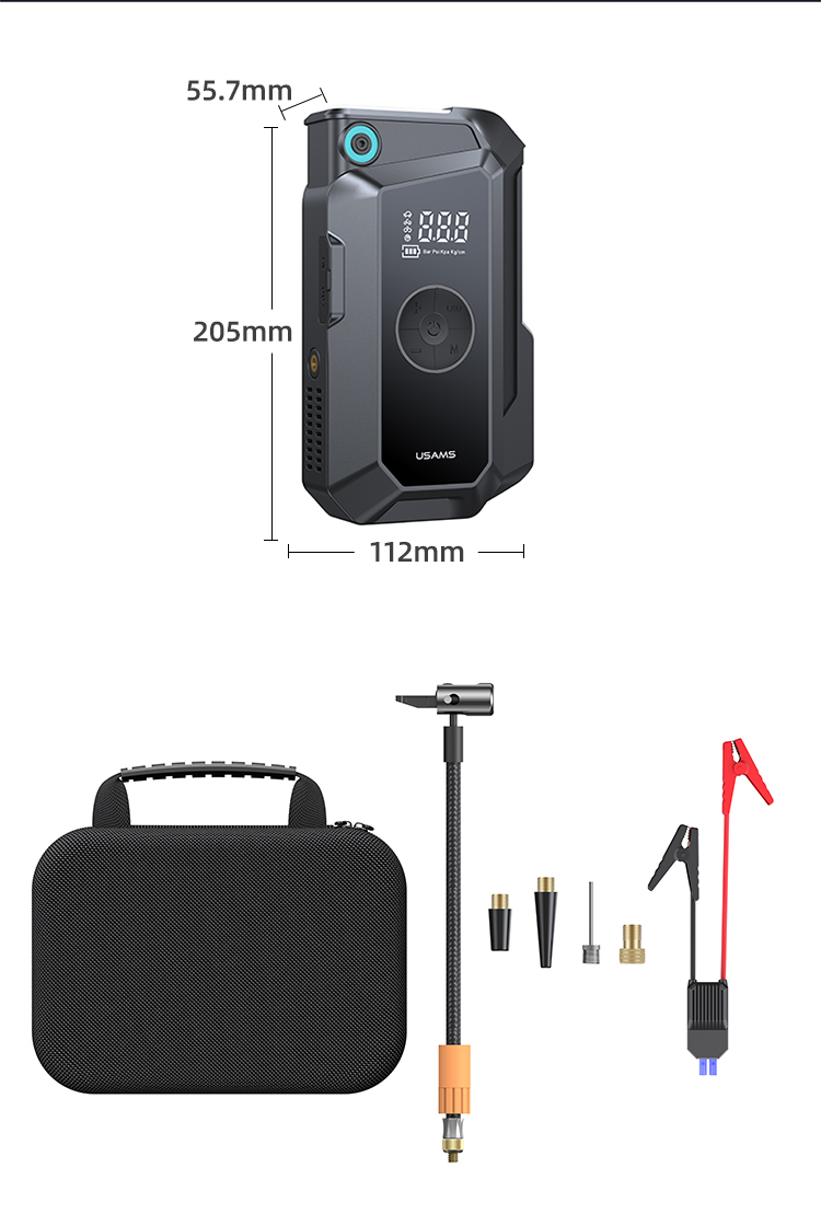 Redresor auto USAMS ZB287, Clesti pentru pornire motor, 8000mAh, 1000A, Pompa incorporata, Lumina LED, Negru 1 Lerato.ro
