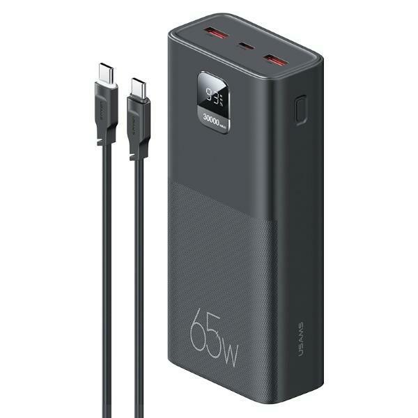 Baterie externa portabila USAMS PB68, 30000 mAh, 65W, 3A, 2xUSB-A, 1xUSB-C, Afisaj LED, Cablu USB-C 1m inclus, Negru 1 Lerato.ro