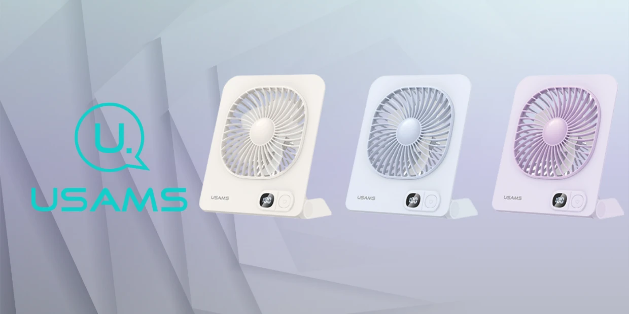 Ventilator pentru birou USAMS ZB363, 3 trepte viteza, Autonomie 6h, 2000mAh, Baza magnetica, Display LED, USB-C, Albastru 1 Lerato.ro