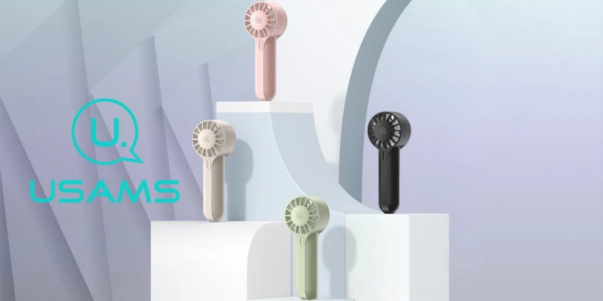 Ventilator portabil USAMS Mini ZB288, 1200 mAh, 3 viteze, Indicator LED, USB-C, Roz 1 Lerato.ro