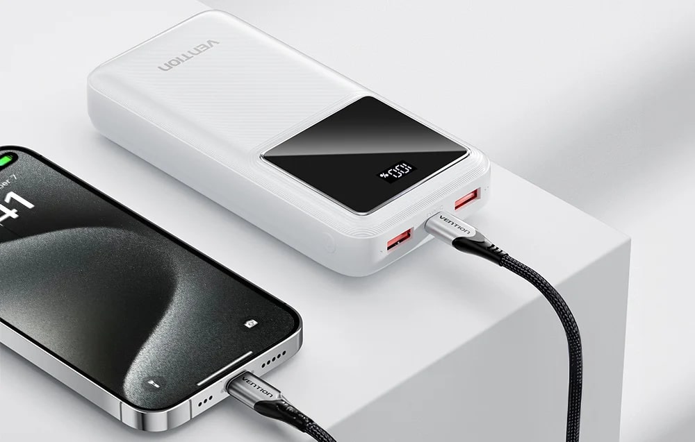 Baterie externa portabila Vention FHLW0, 20000 mAh, 22.5W, Display, Micro USB, USB-C, 2x USB, Cablu USB-C 20 cm inclus, Alb 1 Lerato.ro