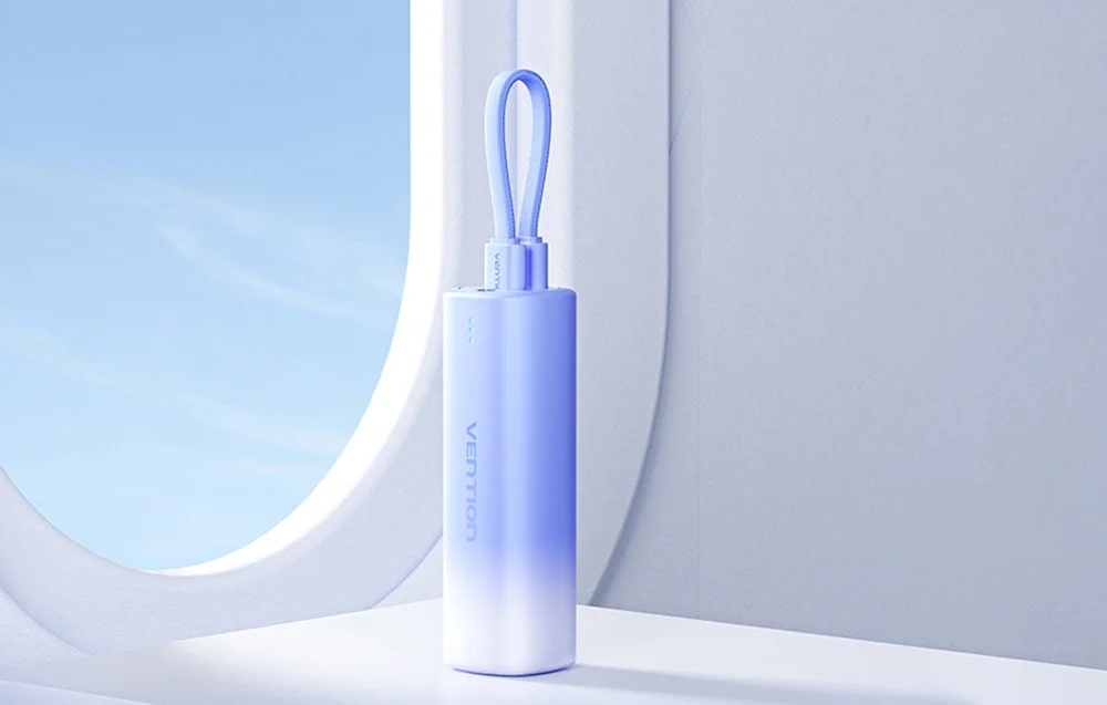 Baterie externa portabila Vention FHWL0, 5000 mAh, 20W, Indicatori LED, Cablu USB-C/Lightning 11cm inclus, Albastru 1 Lerato.ro