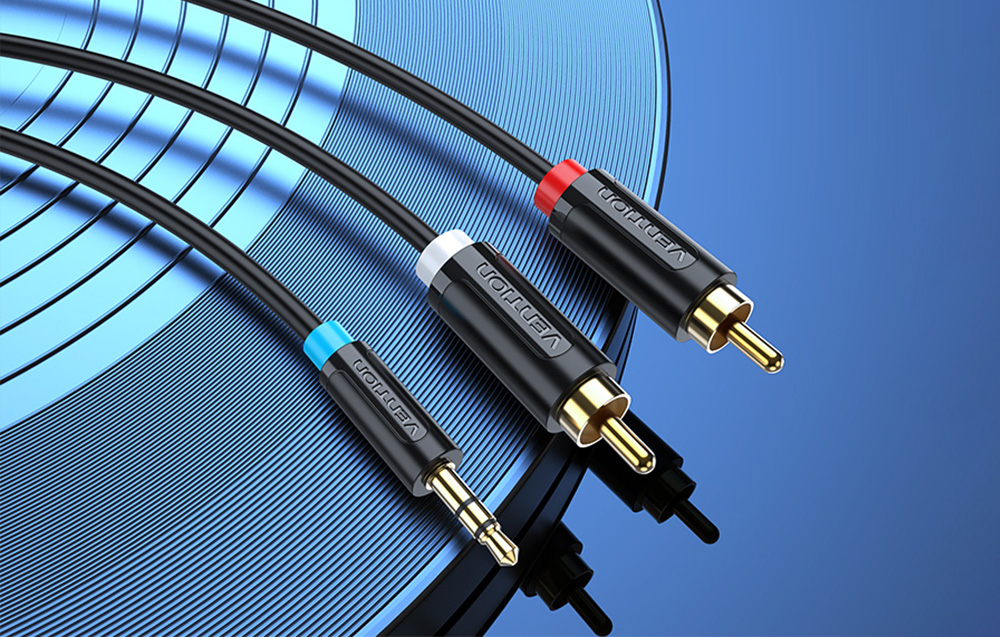 Cablu audio Vention BCLBK, tata jack 3.5 mm la 2x tata RCA, 8m, Negru 1 Lerato.ro