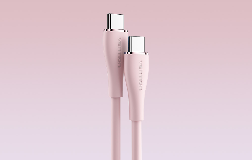 Cablu pentru incarcare si transfer de date Vention TAWPF, 2x USB-C, PD 100W, 5A, 1m, Roz 1 Lerato.ro