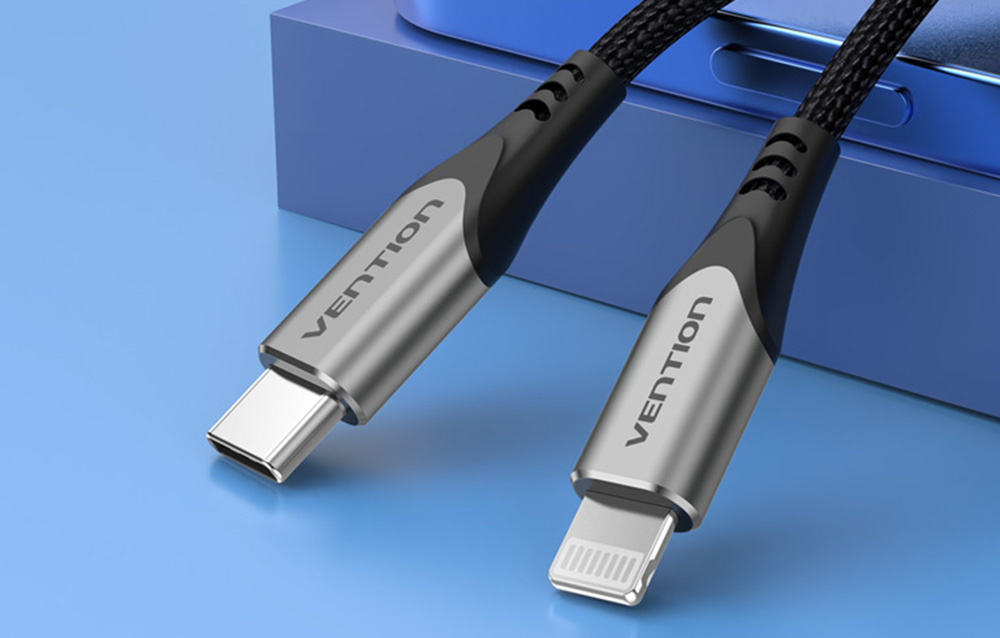 Cablu pentru incarcare si transfer de date Vention TACHH MFi, USB-C/Lightning, 3A, 2m, Negru 1 Lerato.ro