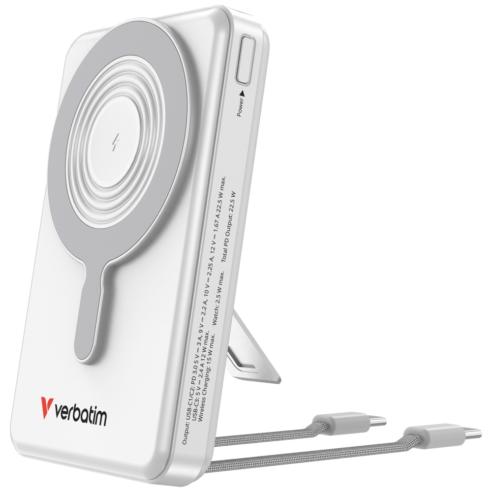 Baterie externa 10000 mAh Verbatim Charge n Go, 18W, Incarcare Wireless 15W, 2 x Cablu USB-C, Silver 1 Lerato.ro