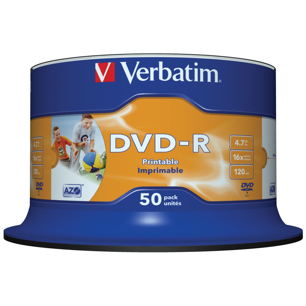 Set 50 bucati Verbatim DVD-R AZO, 4.7GB, Viteza 16x, Suprafata imprimabila, Graphics 1 Lerato.ro