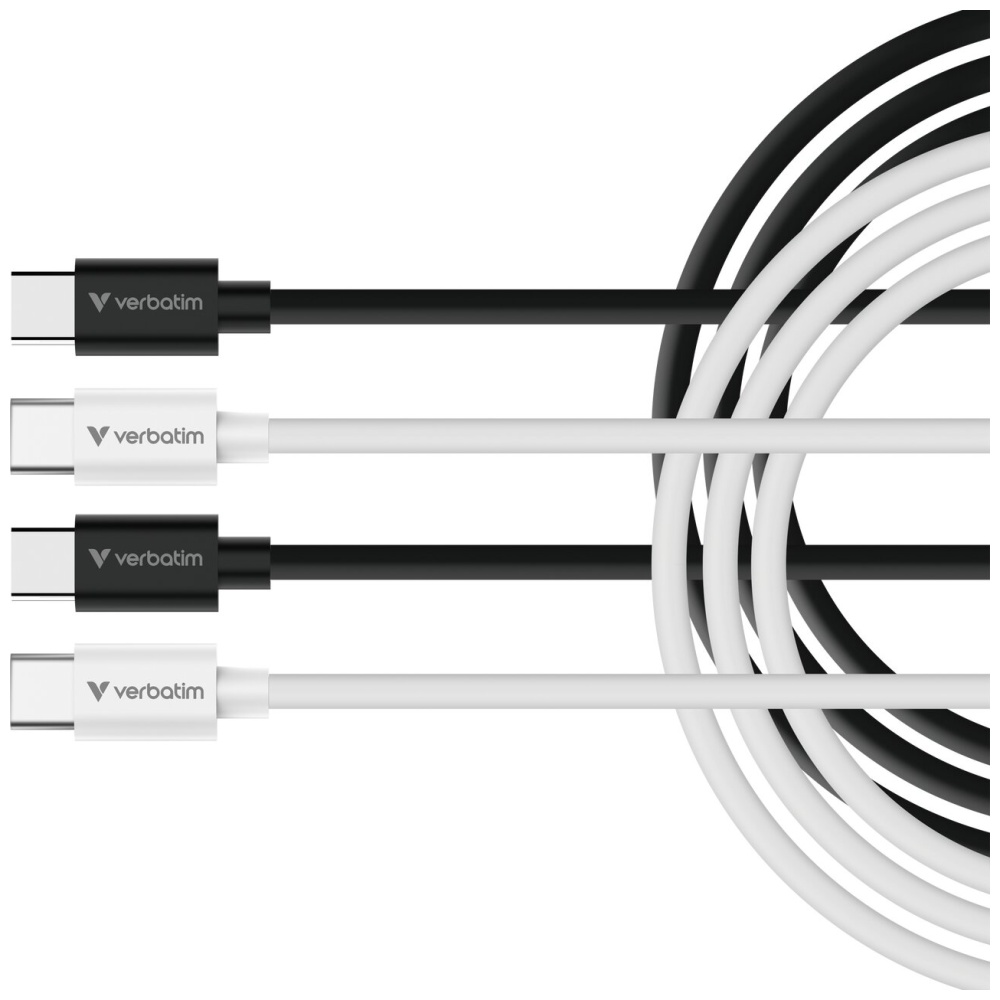 Set 2 cabluri pentru incarcare si transfer de date Verbatim Sync & Charge, USB-C la USB-C, 60W, 480 Mbps, 1m, Alb / Negru 1 Lerato.ro