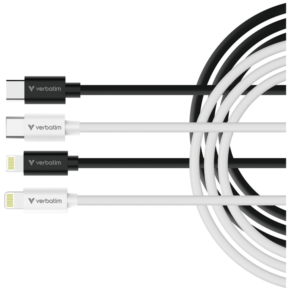 Set 2 cabluri pentru incarcare si transfer de date Verbatim Sync & Charge, USB-C la Lightning, 27W, 480 Mbps, 1m, Alb / Negru 1 Lerato.ro