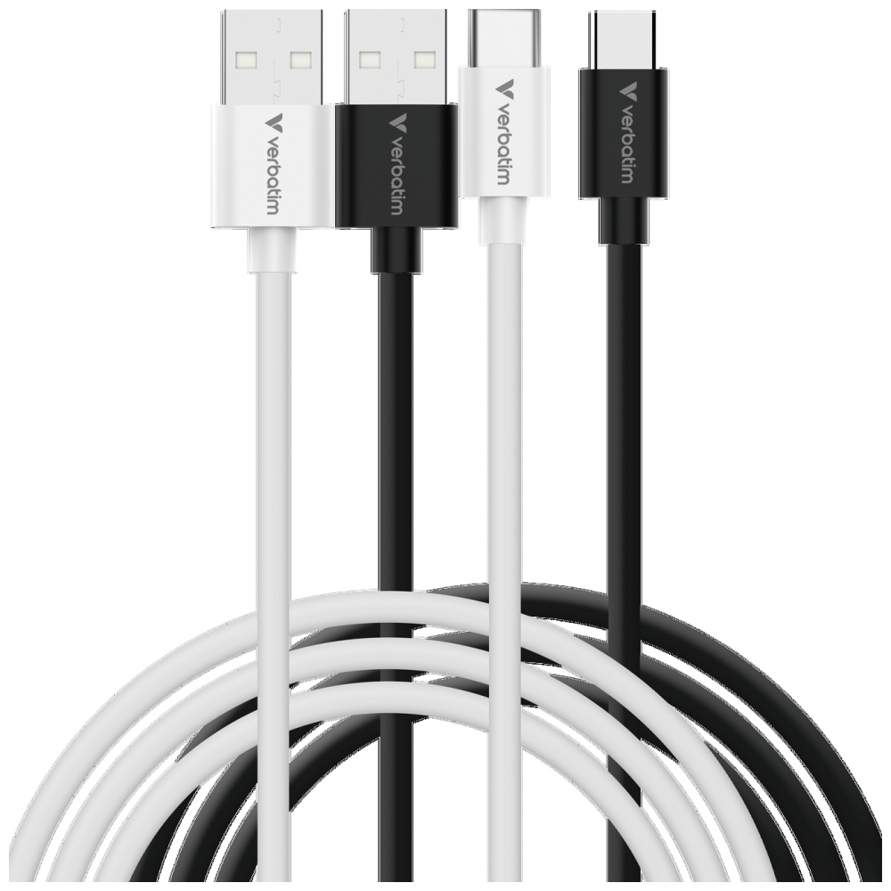 Set 2 cabluri pentru incarcare si transfer de date Verbatim Sync & Charge, USB-A la USB-C, 18W, 480 Mbps, 1m, Alb / Negru 1 Lerato.ro