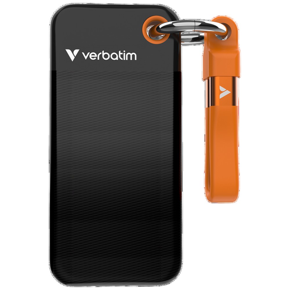 SSD portabil Verbatim Pocket, 512GB, 1000MB/s scriere, 1000MB/s citire, USB-C 3.2 Gen 2, Negru / Portocaliu 1 Lerato.ro