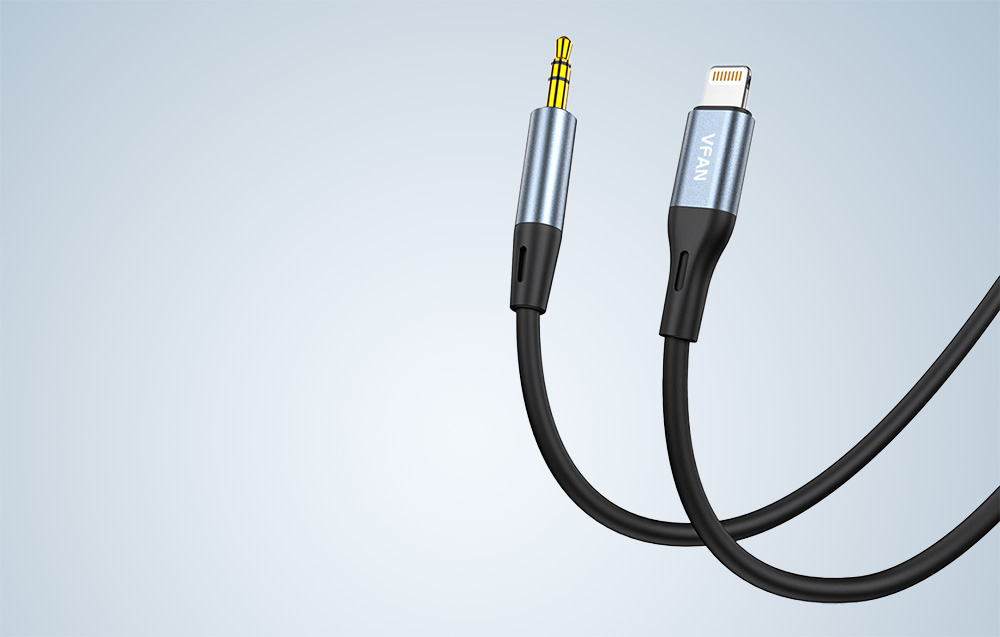 Adaptor audio Vipfan L05, Lightning la Jack 3.5mm tata, Lungime 1m, Negru / Gri 1 Lerato.ro