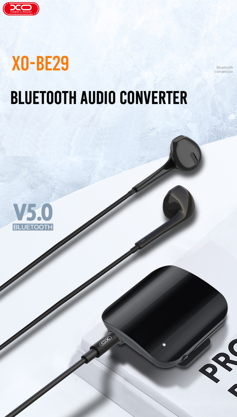 Adaptor audio XO BE29, jack mini 3.5 mm, Bluetooth 5.0, Casti cu fir incluse, Negru 1 Lerato.ro
