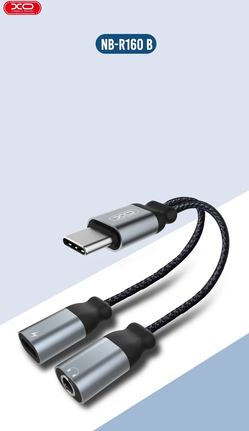 Adaptor XO NB-R160B, tata USB-C la mama USB-C si jack 3.5 mm, 12cm, Negru 1 Lerato.ro