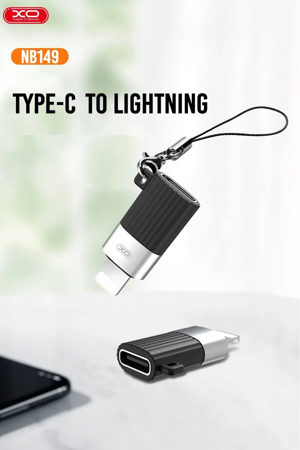 Adaptor XO NB149-D, mama USB Type-C la tata Lightning, 2.4A, Negru 1 Lerato.ro