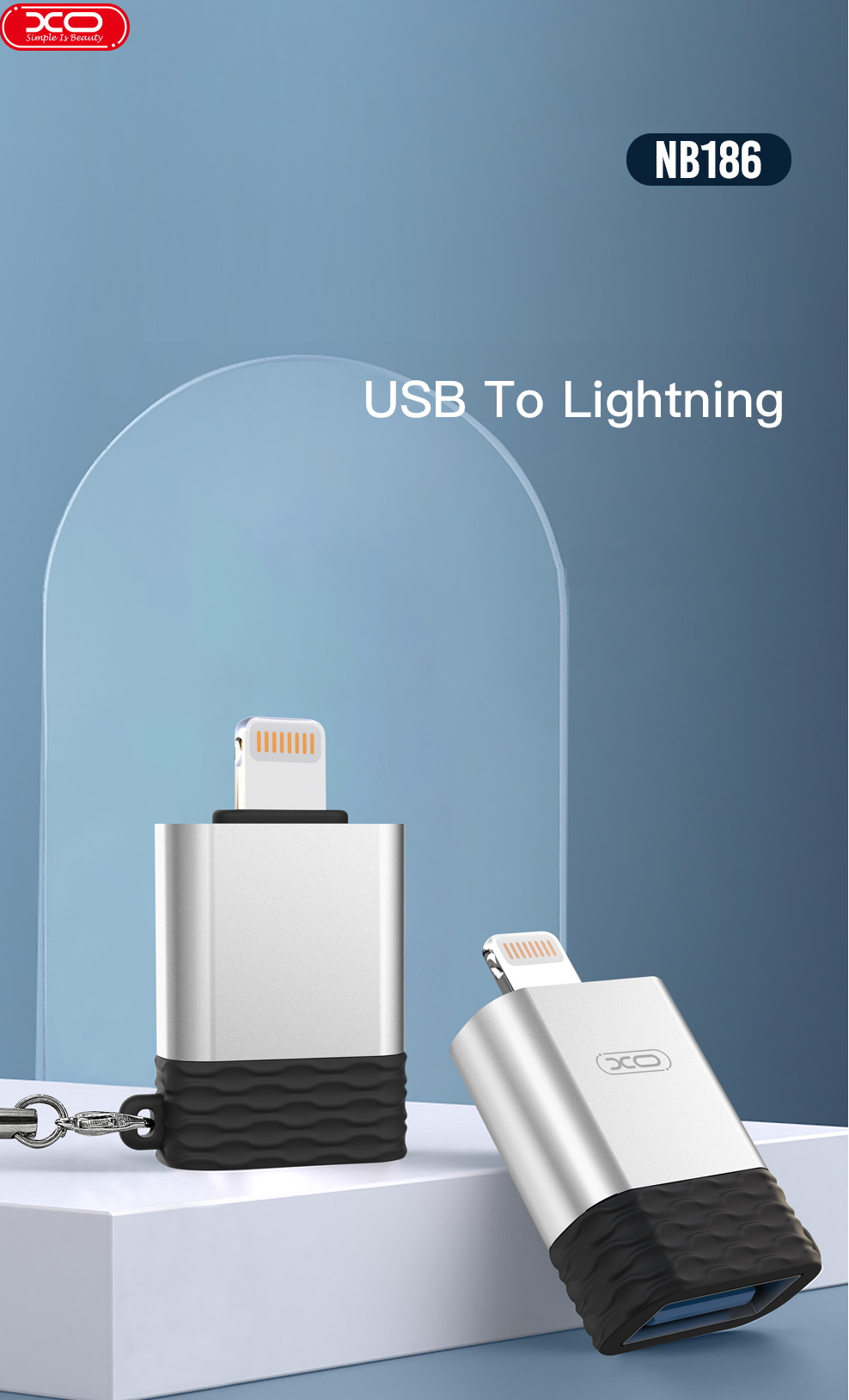 Adaptor XO NB186, mama USB la tata Lightning, Argintiu 1 Lerato.ro