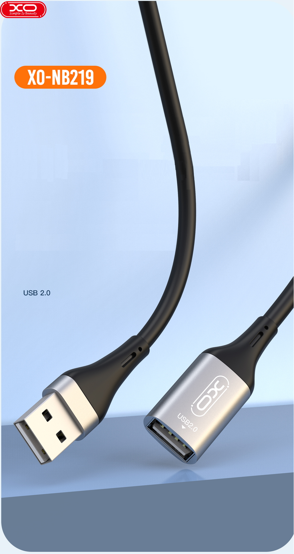 Adaptor XO NB219, mama USB la tata USB, 2m, Negru 1 Lerato.ro