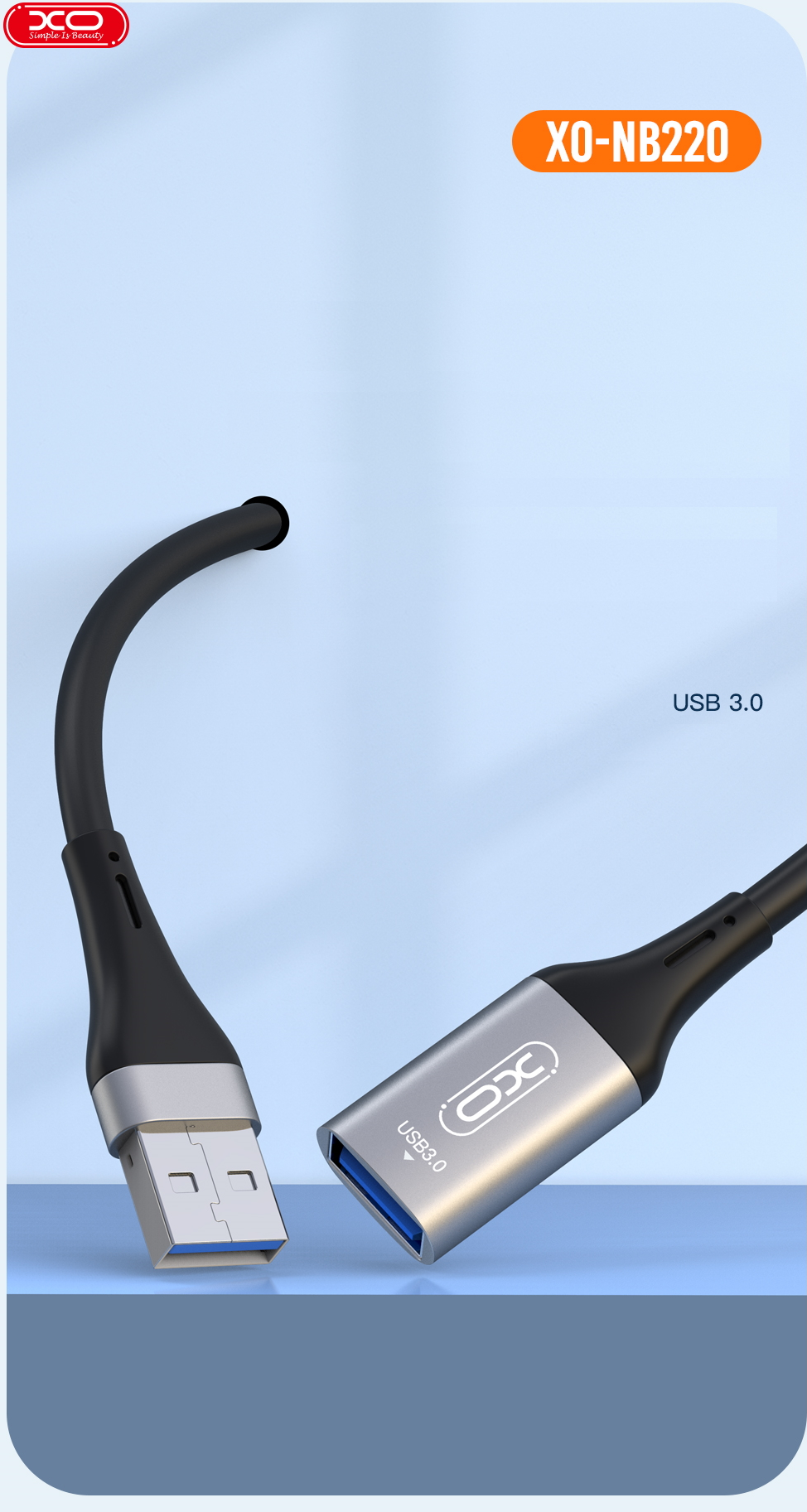 Adaptor XO NB220, mama USB 3.0 la tata USB 3.0, 2m, Negru 1 Lerato.ro