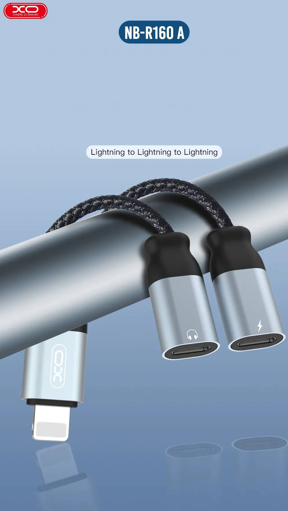 Adaptor XO NB-R160A, tata Lightning la 2x mama Lightning, 12 cm, Negru 1 Lerato.ro