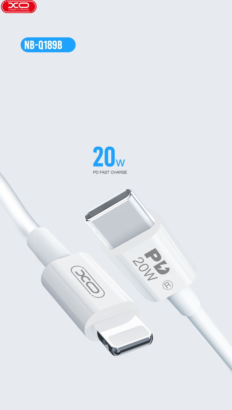 Cablu pentru incarcare si transfer de date XO NB-Q189B, USB Type-C/Lightning, Power Delivery 20W, 2m, Alb 1 Lerato.ro